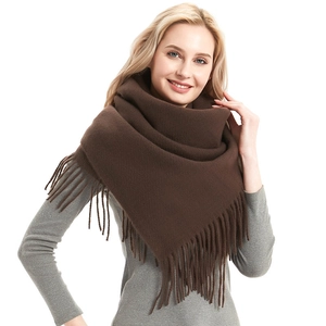 Classic solid brown fringed pashmina scarf made of soft warm material for men and women