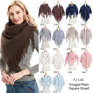 Fringed solid color triangular scarves for men and women in various fall and winter hues