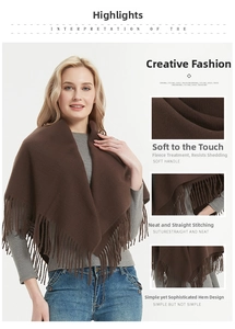 Detail view of brown soft brushed scarf featuring elegant fringe and high-quality texture