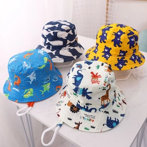 Toddler sun bucket hats with bear and whale digital prints and adjustable windproof drawstring