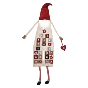 Christmas burlap gnome advent calendar with pockets and long striped legs for countdown