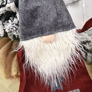 Christmas burlap gnome advent calendar with grey felt hat and white faux fur beard