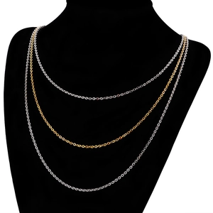 Triple-layered stainless steel necklace set in gold and silver finish on black bust