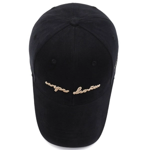 Classic black baseball cap with gold embroidery letters and stylish twill fabric design