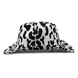 Thickened cow print denim cowboy hat with rolled brim and double-sided western felt design