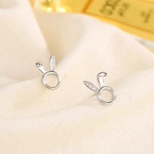 Elegant S925 silver rabbit stud earrings with shimmering cubic zirconia stones