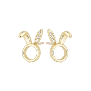 Minimalist s925 silver rabbit stud earrings with gold plating and cubic zirconia