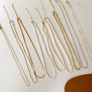 Stainless Steel Necklace Chain For Women Men Freshwater Pearl Snake Rope Box Heart Link Gold Silver Color Versatile