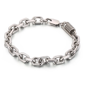 Punk Industrial Stainless Steel Bracelet For Men Hexagonal Link Chain Jewelry With Spring Decor Geometric Wristband Gift