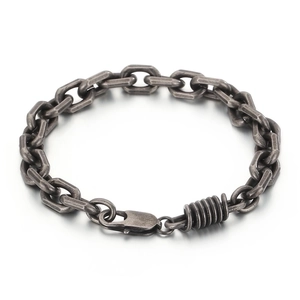 Vintage silver stainless steel chunky link bracelet with industrial punk spring clasp style