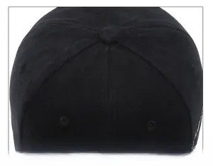 Detailed macro view of black cotton baseball cap crown stitching and fabric button