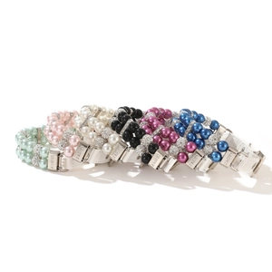 Elegant double-row pearl pet collar with rhinestones and colorful beads in six colors
