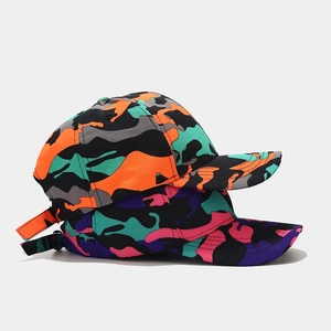 Unisex camouflage baseball caps featuring vibrant orange and purple multi-color patterns