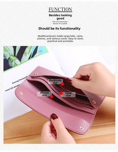 Litchi pattern leather wallet interior showing card slots and phone pocket