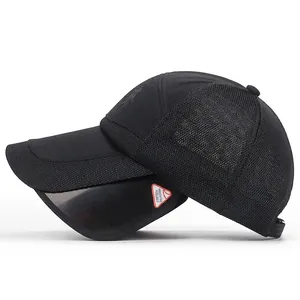 Outdoor fishing sun hat with retractable visor and breathable mesh panels in black