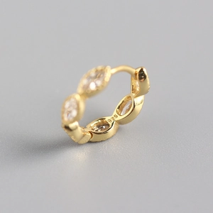 Elegant S925 sterling silver gold huggie earrings with marquise-cut marquise crystals