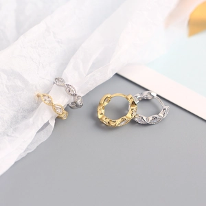 Elegant S925 sterling silver marquise zircon hoop earrings in gold and silver finishes