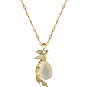 Luxurious gold titanium steel necklace with a phoenix cat-eye stone pendant and zircons