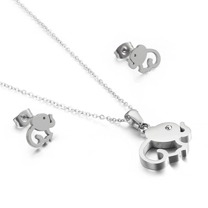 Elephant Necklace And Earrings Jewelry Stainless Steel Hollow Animal Mascot Design With Rhinestone For Women