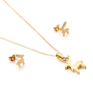 Collana E Orecchini A Lobo Piccolo Cervo Acciaio Inossidabile Gioielli Ciondolo Animale Moda Semplice Elegante Donna Oro