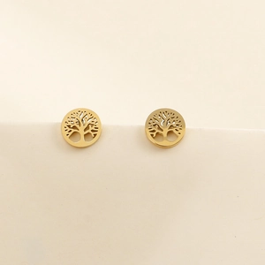 Elegant gold titanium steel tree of life stud earrings with minimalist hollow design
