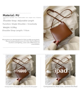 Detailed size specifications of the brown PU leather bucket bag with 19x19x9 cm dimensions
