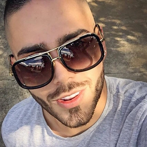 Men's oversized retro square sunglasses with black frame, gold double bridge and dark lenses