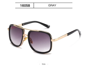 Detailed side view of pilot sunglasses with double bridge metal frame and gradient lenses