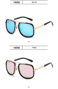 Side view of aviator sunglasses model 16058 with blue and pink mirror lenses