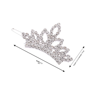 Silver crown hair clip with rhinestones showing dimensions: 6.2cm width, 3.2cm height