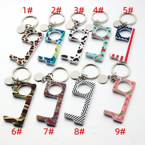 No-Touch Door Opener Keychain Acrylic Hygiene Tool For Button Pressing Patterned Leopard Floral Camo US Flag