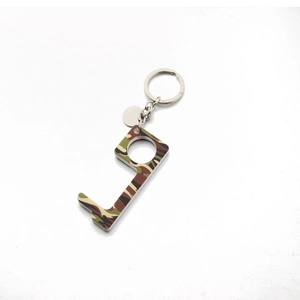 Detailed view of 5mm thick camouflage acrylic contactless EDC door opener keychain tool