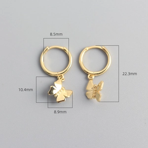 Detailed dimensions of 925 silver gold-plated butterfly hoop earrings showing total height
