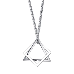 Titanium steel necklace with interlocking square and triangle pendants on box chain