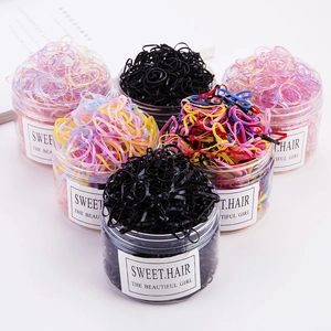 Élastiques à Cheveux Jetables pour Enfants Filles Bandes de Caoutchouc Élastiques Couleur Gelée Noir Multicolore Accessoires de Coiffure Emballage en Pot Sac