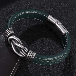 Woven Leather Bracelet Stainless Steel Magnetic Buckle Punk Vintage Style Jewelry For Men