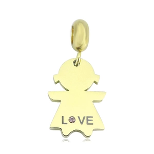 18k gold-plated stainless steel girl pendant with LOVE engraving and pink zircon stone
