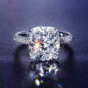 Cushion Cut Cubic Zirconia Ring Copper Platinum Plated Bull Head Setting Pave Engagement Wedding Jewelry For Women