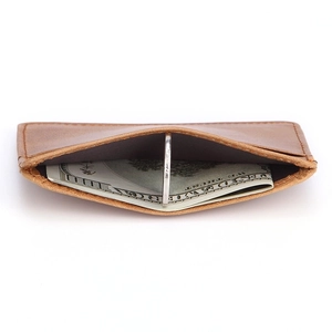 Slim brown genuine leather wallet with multiple card slots and cash compartment