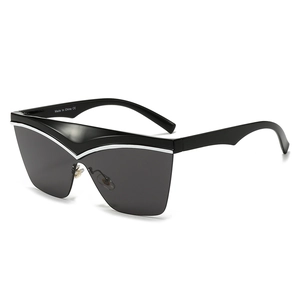 Fashion Großer Rahmen Katzenaugen Sonnenbrille Damen Trendy Einteiliges PC Glas V-Linie Dekor UV400 Street Beat Y2K Eyewear