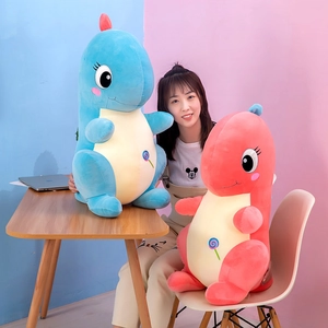 Cuddly blue and pink dinosaur plush dolls with lollipop embroidery for kids gift