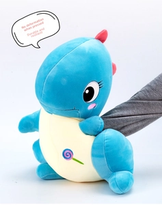 Detail showing high resilience of soft dinosaur plush being pressed without deformation