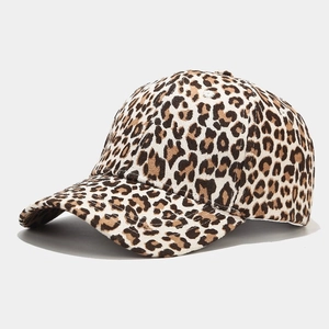 Classic leopard print baseball cap with six-panel design and curved brim for women