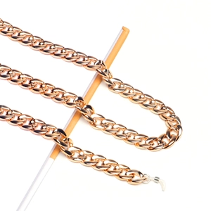 Fashionable gold thick curb chain eyewear strap with non-slip silicone loops and metal rings