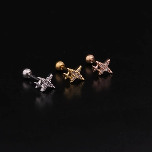 Three-color stainless steel cross star ear studs with zircon in silver gold rose gold