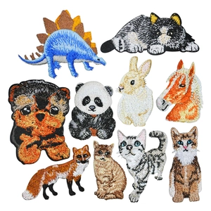 Animal Embroidery Patches Cartoon Dinosaur Panda Cat Dog Iron On Sew On Appliques For Clothes Bags DIY Craft