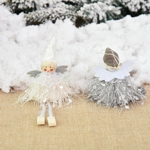 Plush Christmas angel ornaments in white and grey colors for festive tree decoration