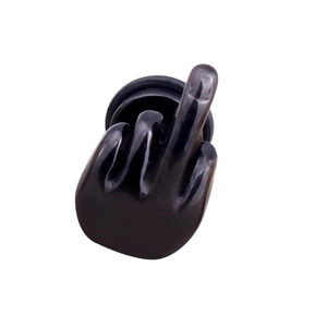 Edgy black middle finger gesture stud earring in polished finish for men and women