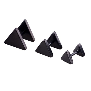 Minimalist black triangle stud earrings in three sizes made of durable stainless steel