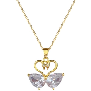 Elegant gold titanium swan pendant necklace with teardrop zircon heart design
